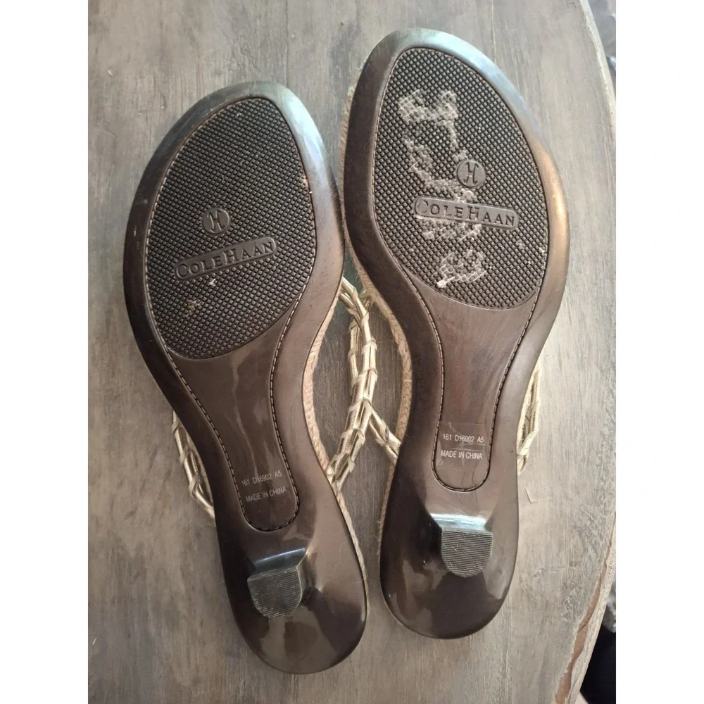 Cole Haan Crystal Beaded Flower Jute Beach Fairycore Kitten Heel Sandal 7.5/8